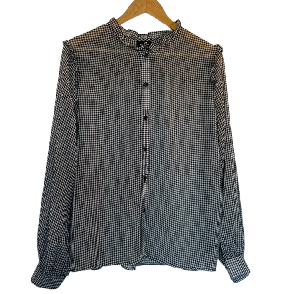 Who What Wear Black and White Gingham Blouse